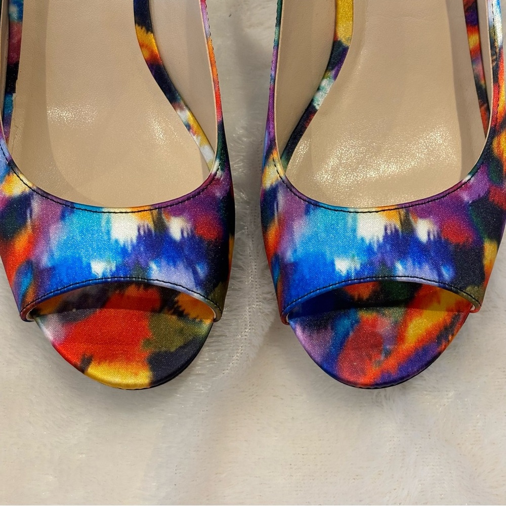 EUC Aubrey Lynn Heels Peep Toe Sling Back SZ 7 Colorful - Picture 4 of 9